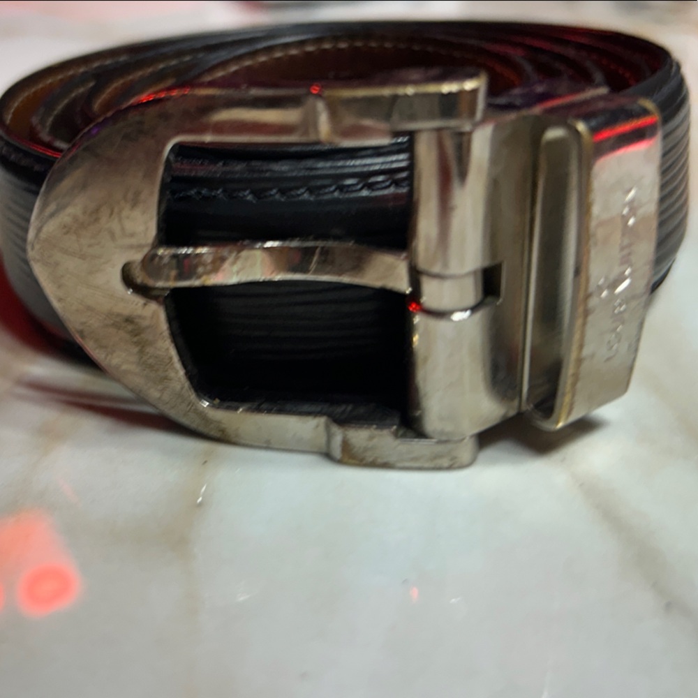 Louis Vuitton Black Belt with Silver-Tone Buckle